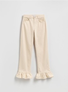 Jeansy z falbankami - kremowy