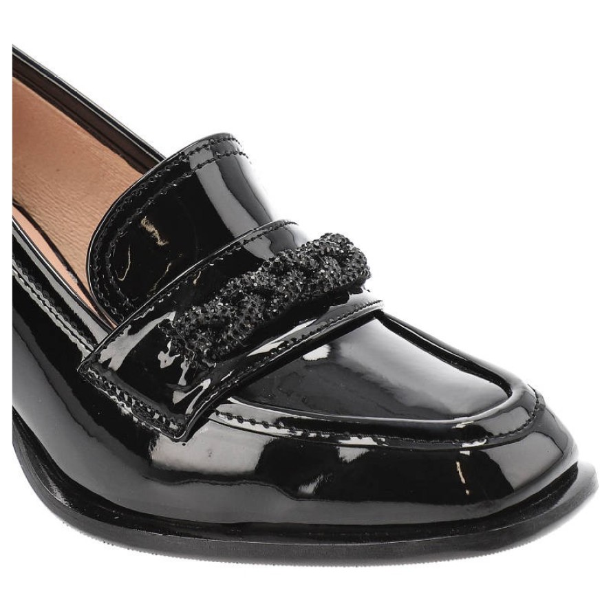 Czarne Półbuty Simen Eleganckie Skórzane Buty Na Obcasie