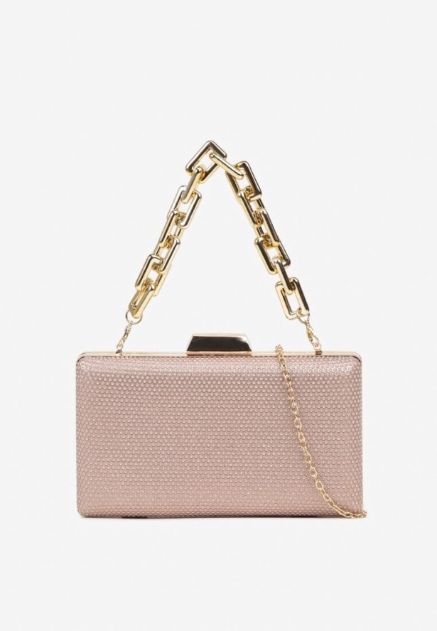 Szampańska Torebka Kopertówka z Łańcuszkiem Zdobiona Brokatem Kellirra