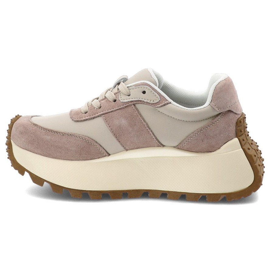 Sneakersy damskie Filippo, skórzane na grubej platformie z okrągłym noskiem i sznurowane, beżowe, DP6785-25-BE