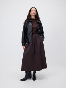 Spódnica midi z zakładkami - ciemnobrązowy