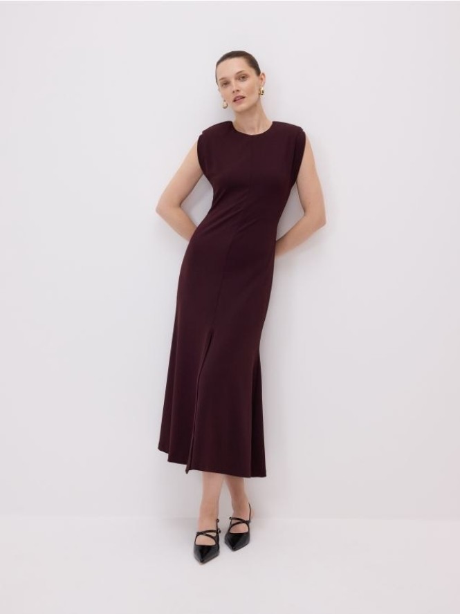 Sukienka midi z rozcięciem - ciemnofioletowy