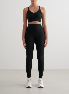 Damskie legginsy prążkowane, wysoki stan, boczna kieszeń Performance czarne