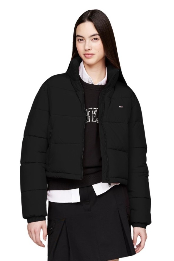 TOMMY JEANS Czarna kurtka damska z drobnym logo, Rozmiar L