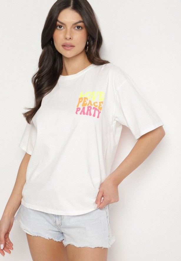 Biały Bawełniany T-shirt Ozdobiony Nadrukiem Odalva