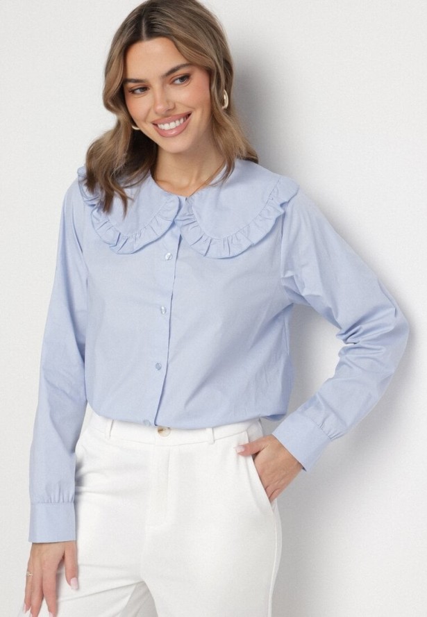 Niebieska Koszula z Bawełny Ozdobiona Kołnierzykiem Fulinea