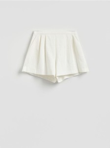 Bawełniane szorty z zakładkami - złamana biel