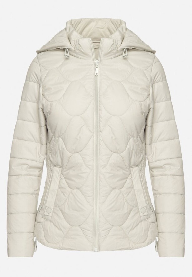 Jasnozielona Kurtka Taliowana z Ozdobnym Pikowaniem i Kapturem Alomea