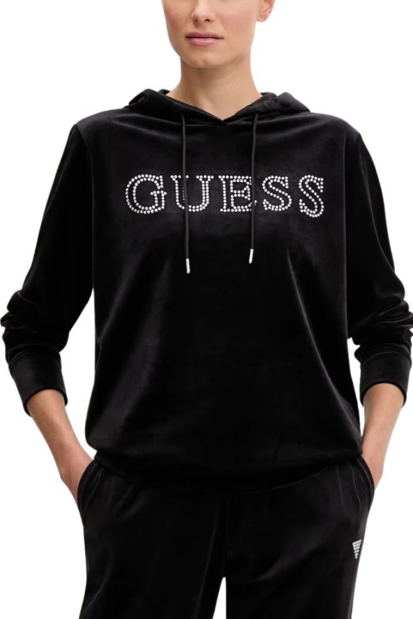GUESS Czarna damska bluza z kapturem i cyrkoniami Couture, Rozmiar M