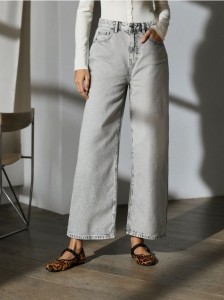Jeansy wide leg high waist - szary