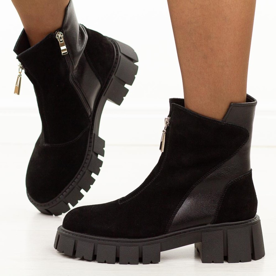 Czarne skórzane botki damskie DiA 52-874