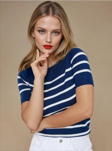 Sweter z krótkim rękawem - granatowy