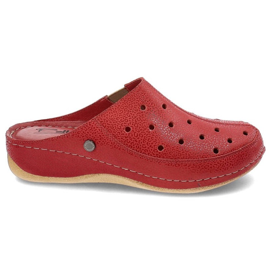 Bordowe Klapki Pollonus Wygodne Skórzane Buty Damskie