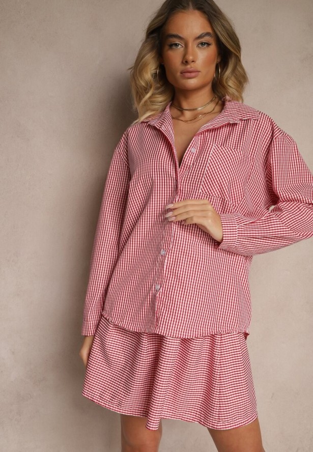 Czerwony Komplet Spódnica o Rozkloszowanym Kroju i Koszula Novarelle