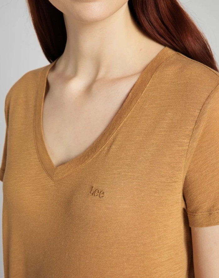 LEE V NECK TEE DAMSKI T-SHIRT TOBACCO BROWN L41JENSZ 112140036
