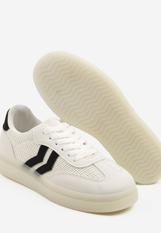 Białe Sneakersy w Stylu Tenisówek z Geometrycznymi Paskami Falenira