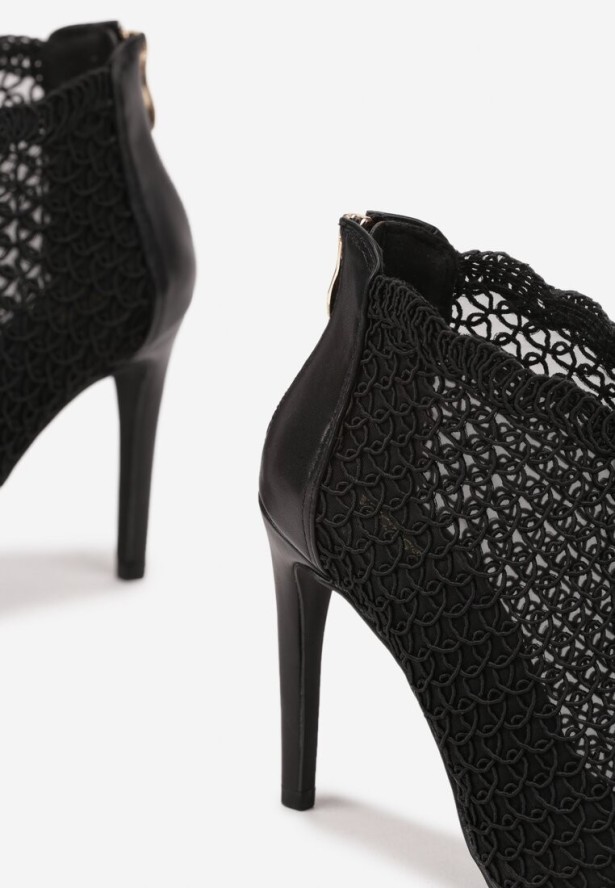 Czarne Eleganckie Ażurowe Sandały Vices na Szpilce Nelithin