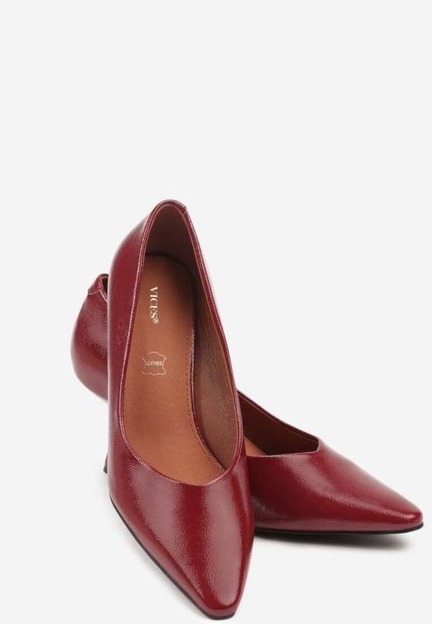 Bordowe Klasyczne Czółenka Vices na Klepsydrowym Obcasie ze Skórzaną Wkładką Dodvira
