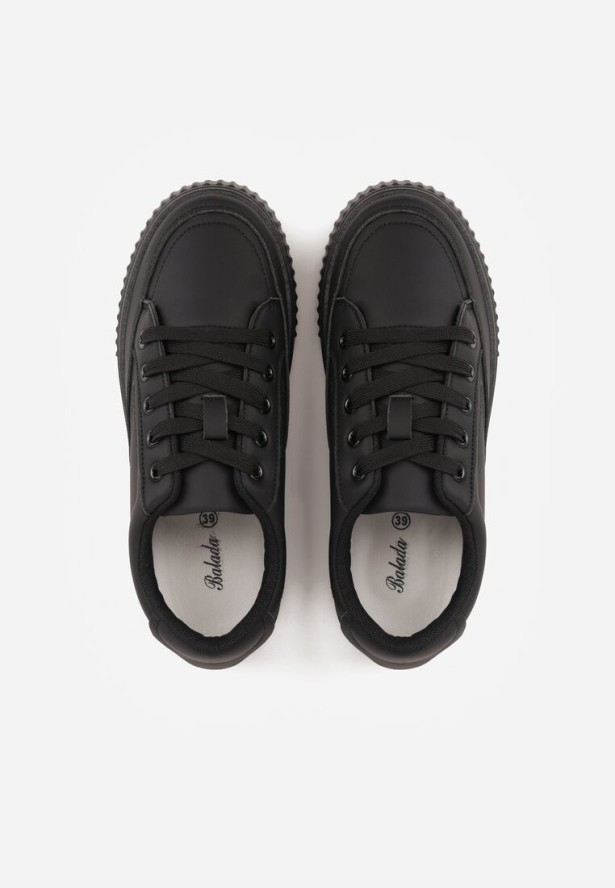 Czarne Sneakersy na Tłoczonej Platformie Zeaninia