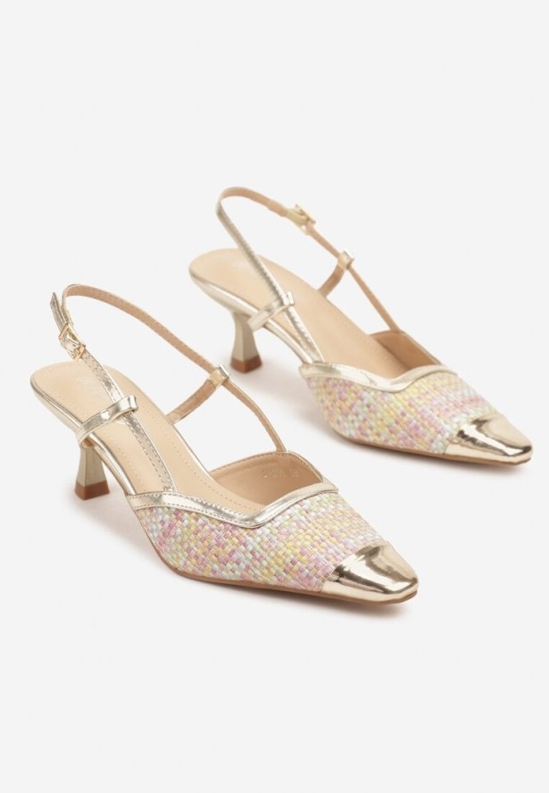 Złoto-Różowe Sandały na Kaczuszce Slingback z Plecionką i Metalicznym Noskiem Ldivaria