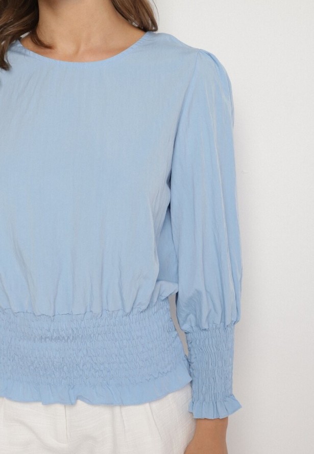 Niebieska Bluzka z Wiskozą i Ściągaczami Velio