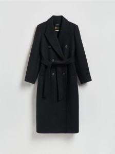 Płaszcz z wełną Manteco - czarny