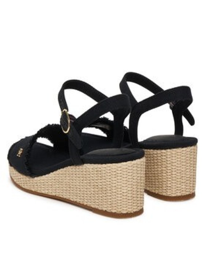 Tommy Hilfiger Sandały Mid Woven Wedge Espad Fringe FW0FW09470 Czarny