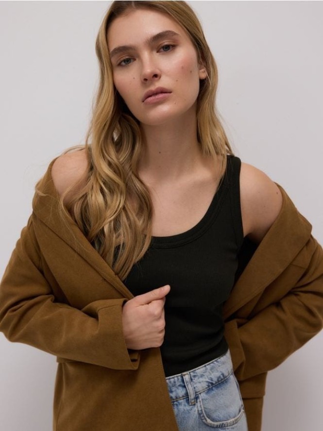 Bawełniany top na ramiączkach - ciemnozielony