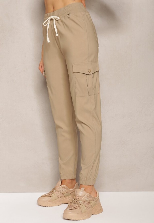 Beżowe Spodnie High Waist o Fasonie Bojówek Istredda