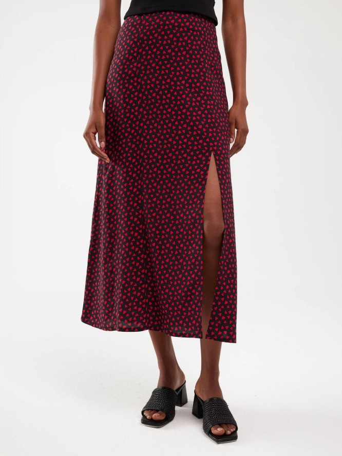 Spódnica damska midi z wiskozy w serduszka czarna Deluni 906