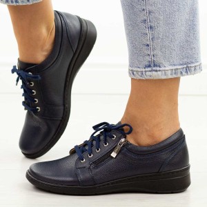 Granatowe skórzane Polskie półbuty damskie Gregors 1152