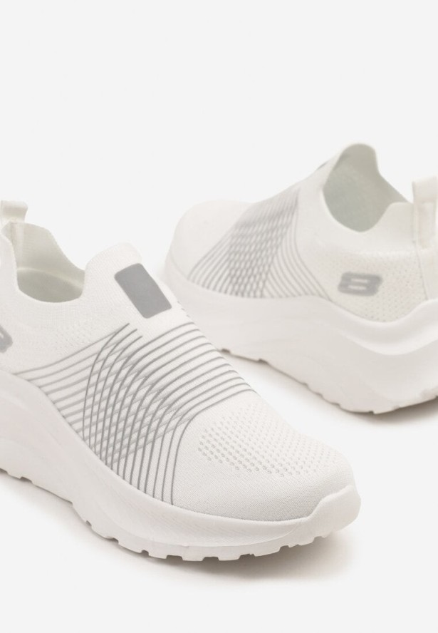 Biało-Szare Buty Sportowe Sneakersy Grubej Podeszwie z Tłoczeniem i Siateczkową Cholewką Puvorea