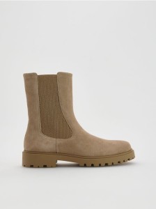 Skórzane botki - beżowy