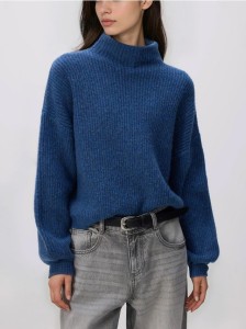Sweter z bufiastymi rękawami - granatowy
