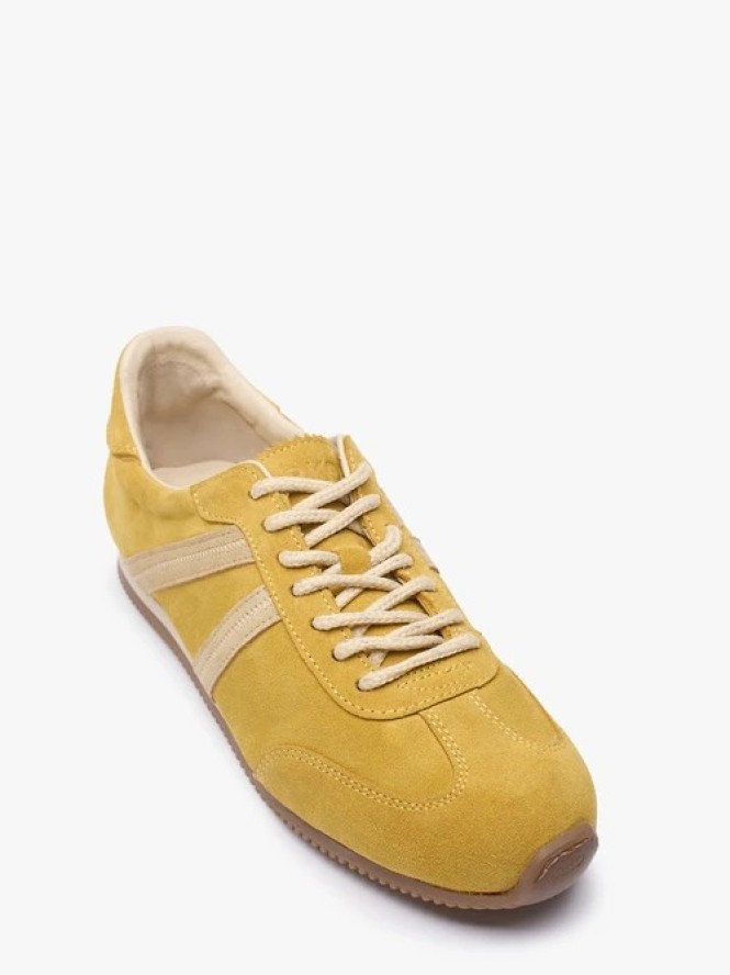 Żółte sneakersy ze skóry welurowej
