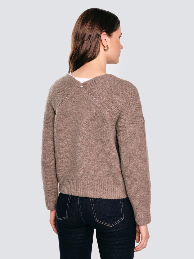 Kardigan damski z dodatkiem wełny brązowy Kardila 804