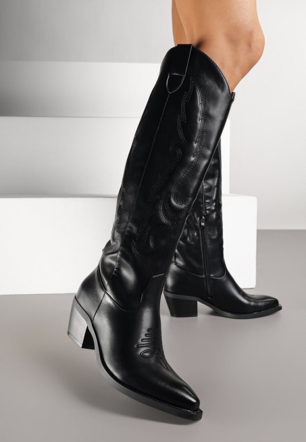 Czarne Kozaki Kowbojki na Niskim Stożku w Klasycznym Stylu Latarelle