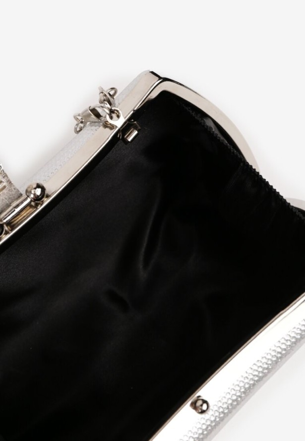 Srebrna Torebka Kopertówka Ozdobiona Cyrkoniami Odpinanym Łańcuszkiem i Rączką Lilida