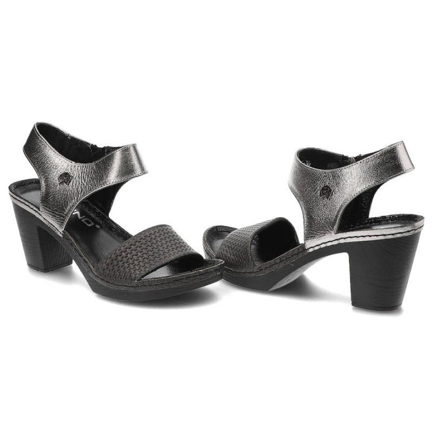 Szare Sandały Karino Wygodne Buty Na Obcasie