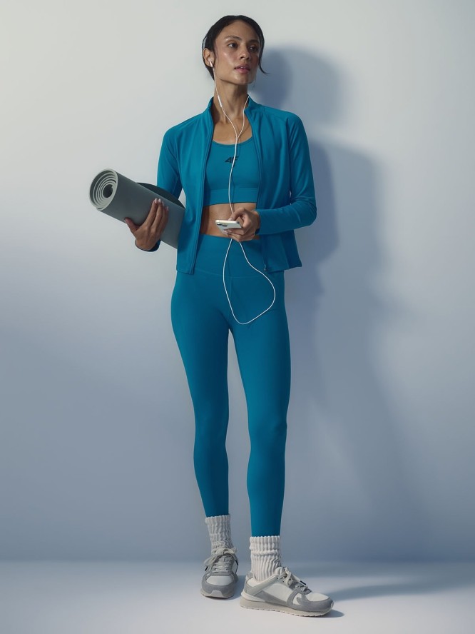 4F Bluza treningowa slim bez kaptura damska - turkusowa S