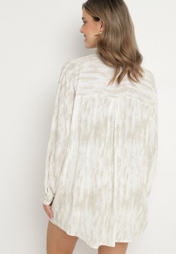 Beżowa Koszula z Lnu i Wiskozy we Wzór Tie-Dye Rediana