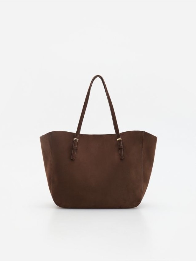Torebka shopper z imitacji zamszu - brązowy