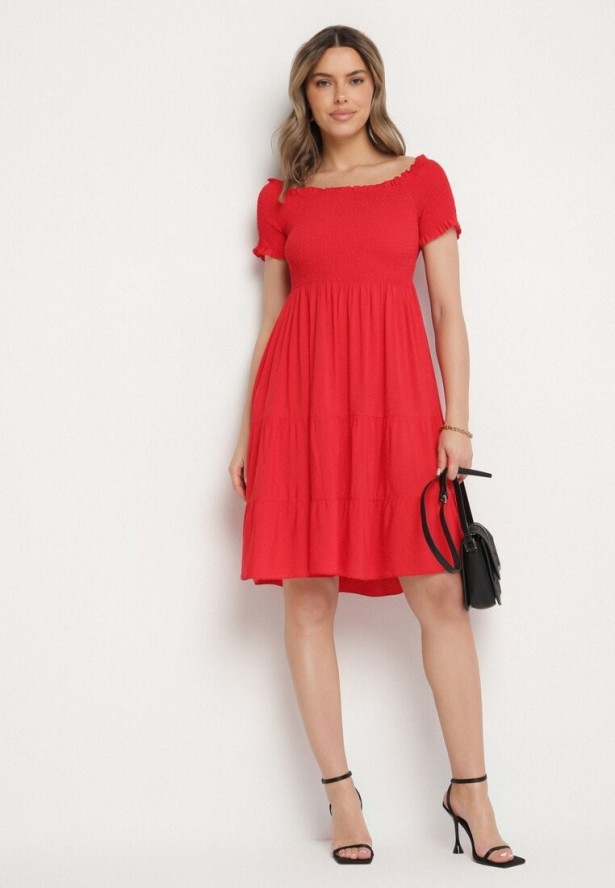 Czerwona Bawełniana Sukienka Typu Hiszpanka Tolowena