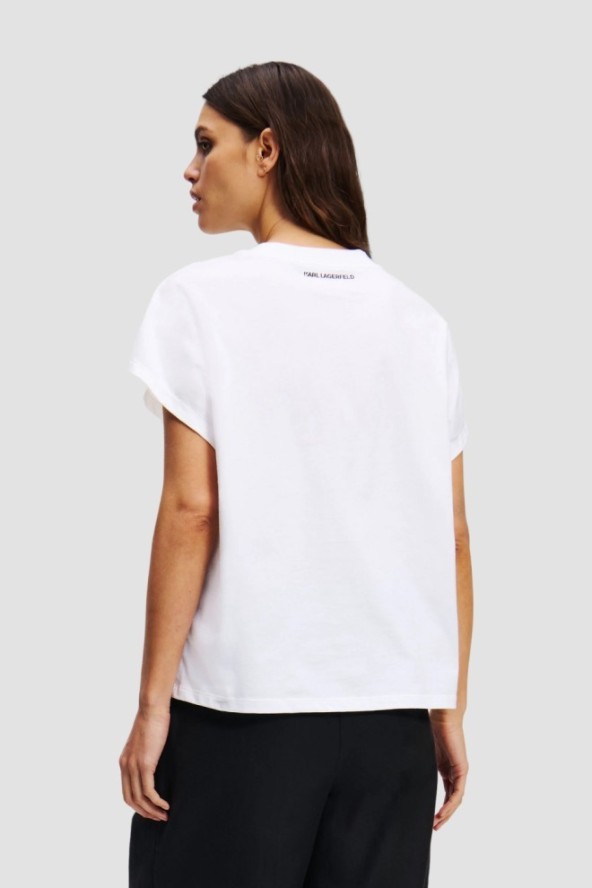KARL LAGERFELD Biały damski t-shirt Ikon Aquarelle C Loose, Rozmiar S