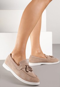 Ciemnobeżowe Mokasyny Ozdobione Frędzlami Meliruna