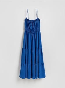 Sukienka maxi z falbanami - niebieski