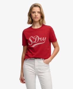 superdry Koszulka Varsity Script z bawełny organicznej – VARSITY RED