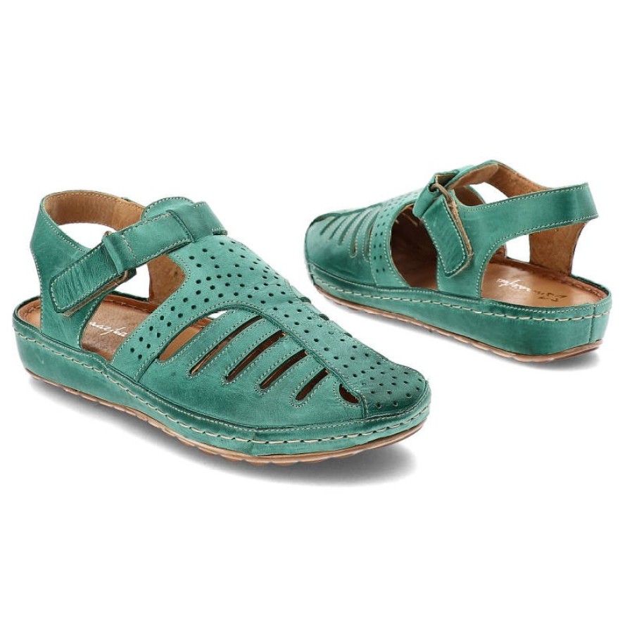 Zielone Sandały Maciejka Wygodne Skórzane Buty