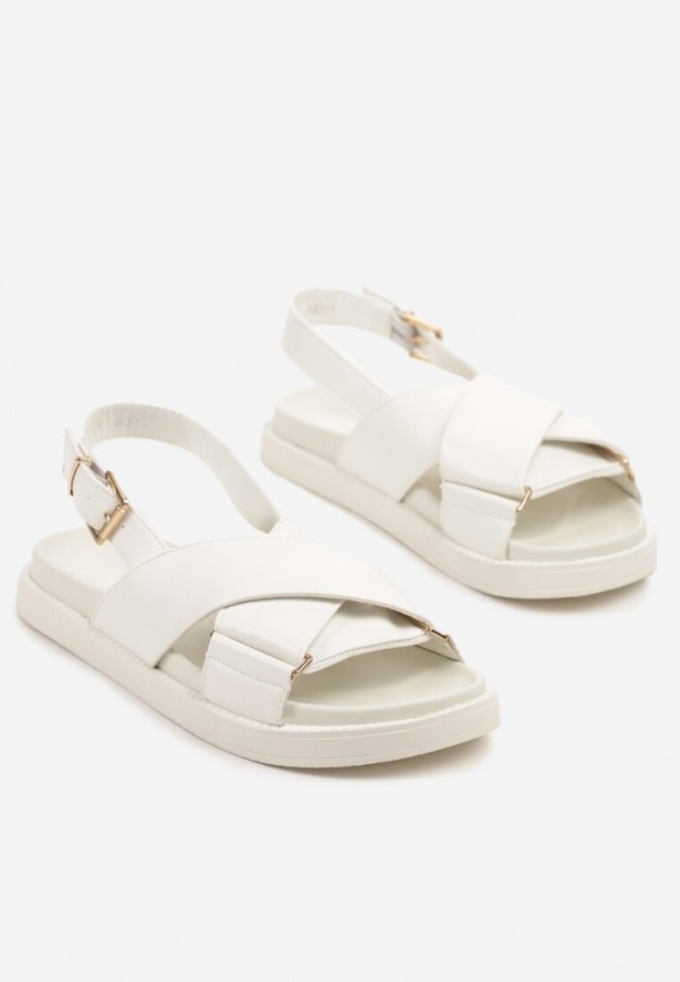 Białe Sandały z Geometrycznymi Paskami Tolirielle