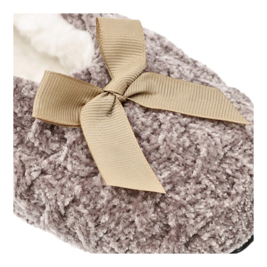 Bambosze damskie Moraj, pantofle ocieplane futerkiem z kokardą i antypoślizgową podeszwą, cappuccino, CDC800-023